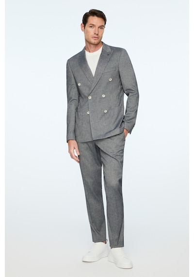 Morven Erkek Marine Keten Trend Desenli Slim Fit Sivri Yaka Kruvaze Takım Elbise 26ys001002210 Marine