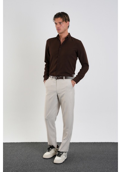 Redline Flex Slim Fit Yumuşak Kolay Ütü Nefes Alan Erkek Gömlek Kahve