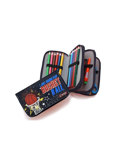 Kalem Kutusu Basketbol Kawai Organizer Kalemkutu Vegan Deri Üç Bölmeli Kalemlik Siyah