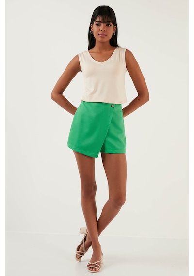 Lela Slim Fit V Yaka Kalın Askılı 2' Li Paket Bayan Bluz 5864384S2 Taş-Olive