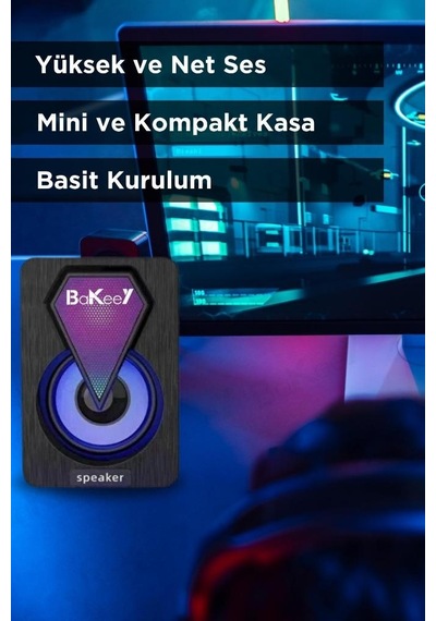 Bilgisayar Hoparlörü Rgb Led Işıklı Laptop Gaming Oyuncu Hoparlörü 1+1 Ses Sistemi Spreaker
