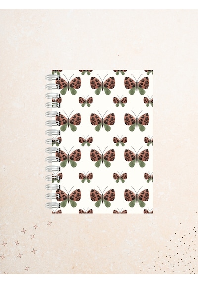 Leopar Kelebek Desenli Defter 60 Yaprak / 120 Sayfa Çizgisiz Tel Spiralli Çok Renkli