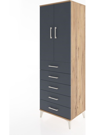 Hyperion Dolap 2 Raflı 5 Çekmeceli 2 Kapaklı 60x44x182 Çam-an... Çam