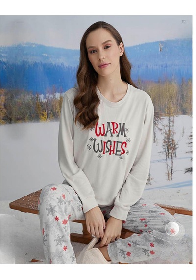 Aydoğan Kadın Bisiklet Yaka Termal Pijama Takımı 30074e- 1 Adet Ekru