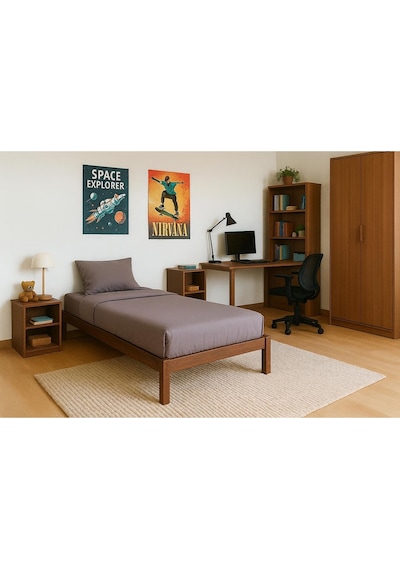 90cm X 190cm Masif Ahşap Tek Kişilik Smart Karyola Ceviz Renk 90cmx190 Cm Ceviz Renk