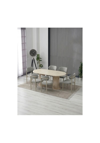 Aura Bohem Masa Takımı 90x180 Mdf Masa Ve 6 Adet Polo Sandalye Gri Gri