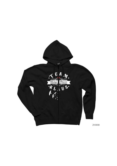 Team Klaus Siyah Fermuarlı Kapşonlu Sweatshirt