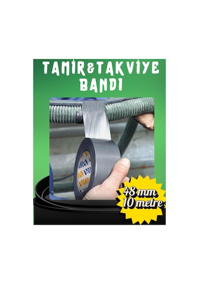 Gri Tamir Ve İzolasyon Bandı 48mm X 10 Metre - Su Geçirmez Güçlü Duct Tape Sızdırmazlık Bandı Tamir Takviye Bandı