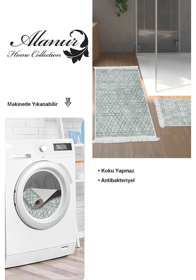 Dekoreko Kaymaz Taban Djt 2 Li Banyo Paspas Takımı Trend Saçaklı Iskandinav F5079 Yeşil