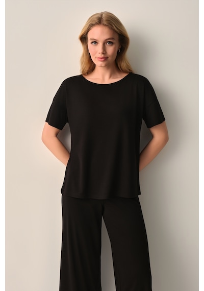 Suwen Mira Modal Pijama Takımı Sh26635660012 Siyah