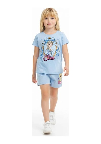 Miniko Kids Kız Çocuk Elsa Modelli Pamul Şortlu Takım Mavi