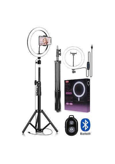 Asfal Kumandalı Youtuber Selfie Led Işıklı 210 CM Tripod 10 Inç (26 CM) Kuaför Makyaj Işığı Tiktok Işığı