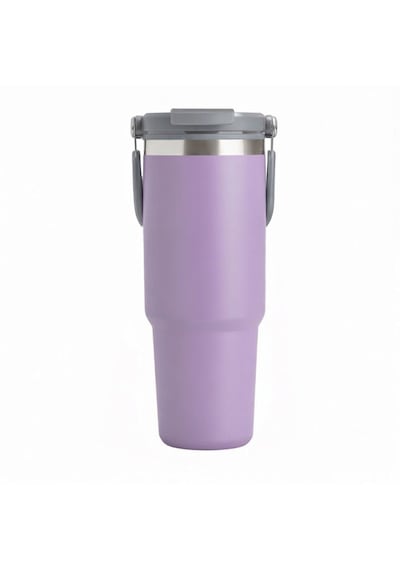 Forzacase 900 Ml Paslanmaz Çelik Pipetli Ve Kilit Kapaklı Kulplu Termos 6 Saat Sıcak/soğuk - Fc1180 Lila