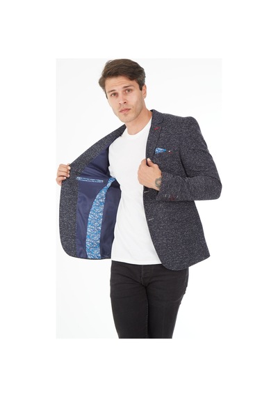 Sposo 5113 Dar Kalıp Karyağdı Desen Lacivert Erkek Blazer Ceket Lacivert