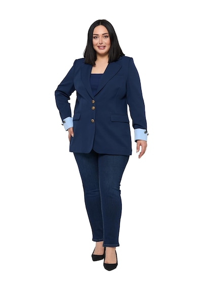Disentis Büyük Beden Manşeti Kumaş Garnili Düğme Detaylı Astarlı Lacivert Mavi Blazer Ceket Lacivert Mavi Disentis Büyük Beden Manşeti Kumaş Garnili Düğme Detaylı Astarlı Lacivert Mavi Blazer Ceket Lacivert Mavi