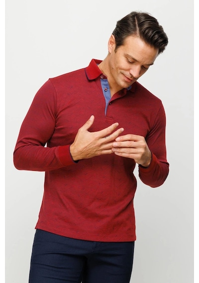 Desen Triko Erkek Polo Yaka Desenli Uzun Kollu Sweatshirt Bordo Bordo