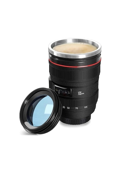 Objektif Kupa Lens Kupa Kahve Ve Çay İçin Termos Kupa Fotoğraf Tutkunları İçin Dekoratif Hediyelik 350 Ml Cam Kapak Çok Renkli