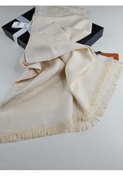 Miorel Scarfs G Desen Çift Taraflı Kaşmir İpek Şal 4 Mevsim Soft Pamuklu Şal Krem