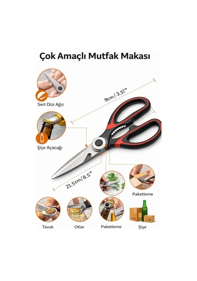 Çok Amaçlı Mutfak Makası, Paslanmaz Çelik Bıçak, Entegre Ceviz Kırıcı Ve Şişe Açacağı, Kaymaz Ergonomik Sap, Tavuk, Et, Sebze Ve Ambalaj Kesimi İçin Çok Amaçlı Mutfak Makası, Paslanmaz Çelik Bıçak, Entegre Ceviz Kırıcı Ve Şişe Açacağı, Kaymaz Ergonomik Sap, Tavuk, Et, Sebze Ve Ambalaj Kesimi İçin