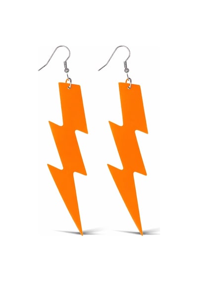 80 Ler 90& 39 Lar Retro Neon Turuncu Şimşek Küpe 10 Cm