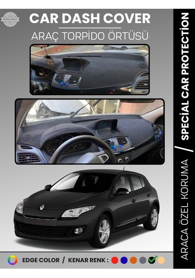 Renault Megane 3 Navigasyonlu Buyuk Ekranlı 2008-2015 Torpido Örtüsü Ön Göğüs Torpido Koruma - 407 Stiloto