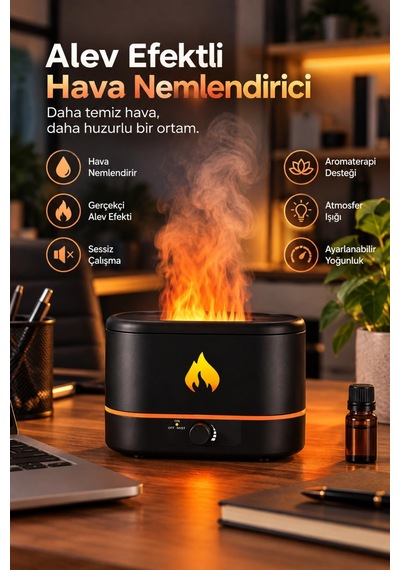 Castu Ls01 Alev Efektli Ultrasonik Hava Nemlendirici 2l Renkli Led Işıklı