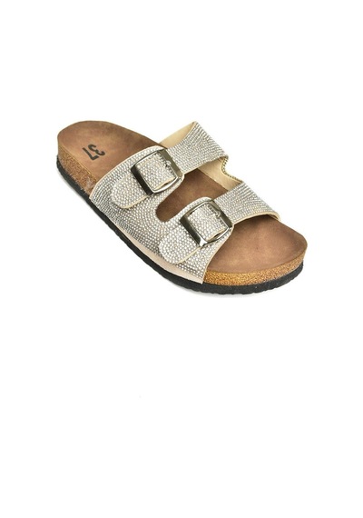 Fox Shoess777527502 Bej Süet Taşlı Kadın Terlik Bej