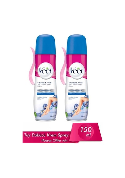 Veet Smooth & Fresh Hassas Ciltler için Tüy Dökücü Krem Sprey 2 x 150 ML
