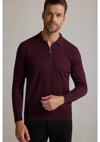 Erkek Bordo Polo Yaka Fermuarlı Triko