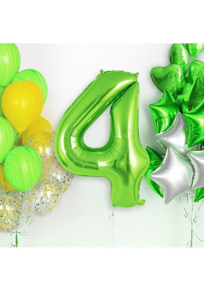 4 Rakam Açık Yeşil Folyo Balon 32-34" Inc 82 Cm