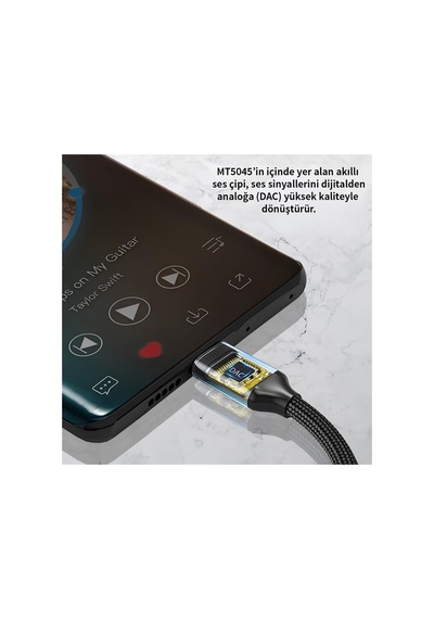 Type-c To 3.5mm Aux Adaptör - Dac Çipli, Dayanıklı Örgü Kablo Ses Dönüştürücü