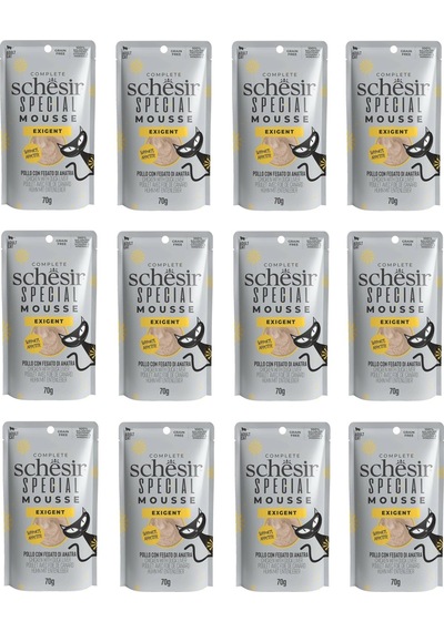Schesir Pouch Exigent Tavuk ve Ördek Karaciğerli Kedi Yaş Maması 12 x 70 G