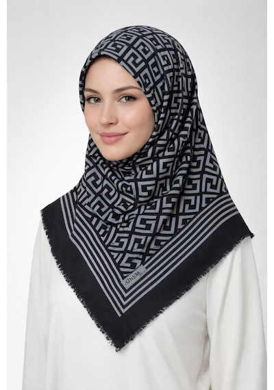 Sinem Emprime Koton Eşarp - Siyah / Gri-6291 Siyah,beyaz-05