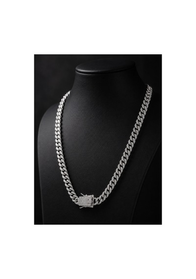 Erkek Kadın Taşlı Cuban Chain Kolye Zirkon Taşlı Hip Hop Rapçi Stil Paslanmaz Çelik Kolye Gri
