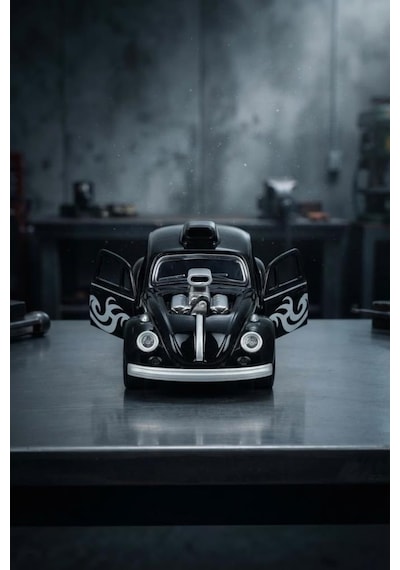 Volkswagen Beetle Midnight Crusher Gt Araba 12 Cm - Işıklı Ve Kapıları Açılan Alev Desenli Araba