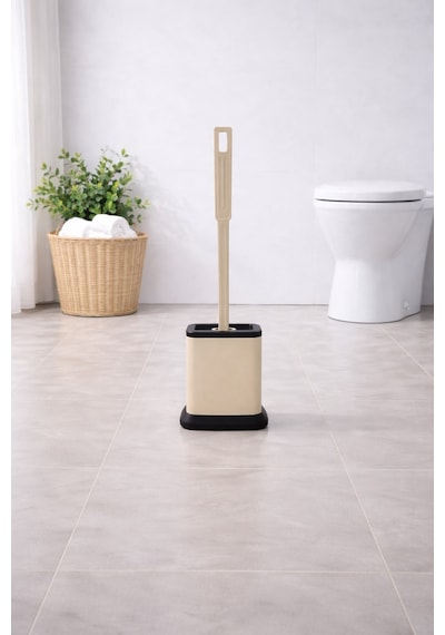 Tuvalet Fırçası Standlı, Modern Banyo Wc Temizleme Fırçası Kare Bej S-220 Bej