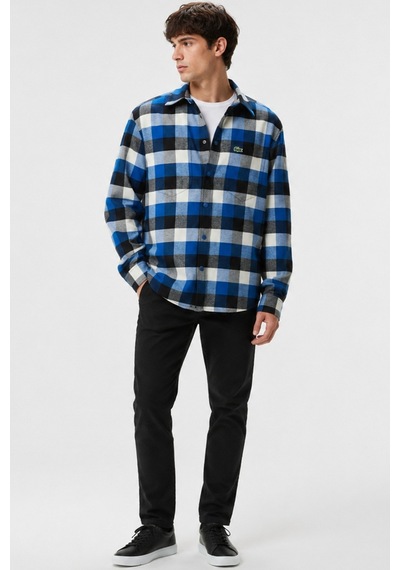 Lacoste Men's Loose Fit Button-down Linen Shirt Rahat Kesim Pamuklu Kareli Erkek Gömlek Mavi Lacoste Men's Loose Fit Button-down Linen Shirt Rahat Kesim Pamuklu Kareli Erkek Gömlek Mavi