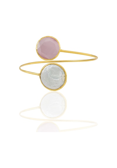 Kadir Jewellery 22 Ayar Altın Kaplama Ayarlanabilir İnci Bilezik Pembe