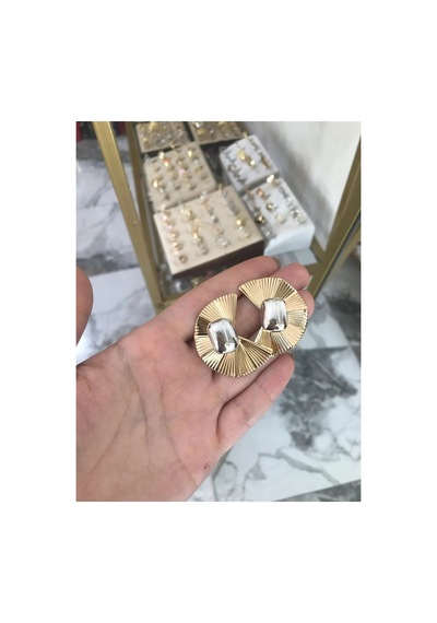 Gold Ve Gümüş Detaylı Küpe Altın