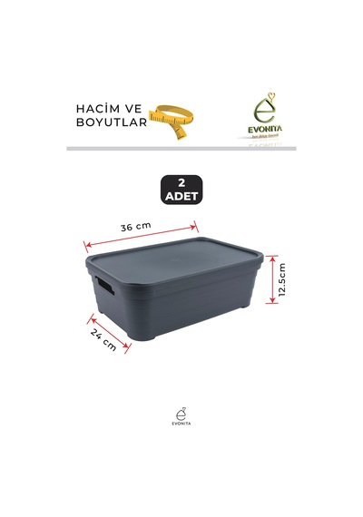 2 Adet 8.2 Lt Kapaklı Saklama Kutusu Organizer Dolap İçi Düzenleyici Büyük Boy Depolama Renkli