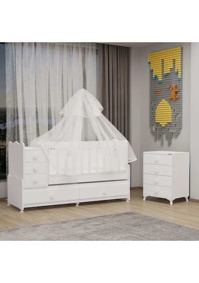 Garaj Home Melina Mdf Çıtalı Beşik Ve Şifonyer Uyku Seti - Beyaz Beyaz