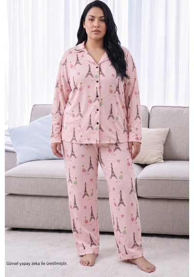 Siyah İnci Pembe Desenli Termal Kumaşlı Ultra Soft Yumuşak Büyük Beden Battal Boy Düğmeli Örme Pijama Takımı 26226532 Siyah İnci Pembe Desenli Termal Kumaşlı Ultra Soft Yumuşak Büyük Beden Battal Boy Düğmeli Örme Pijama Takımı 26226532