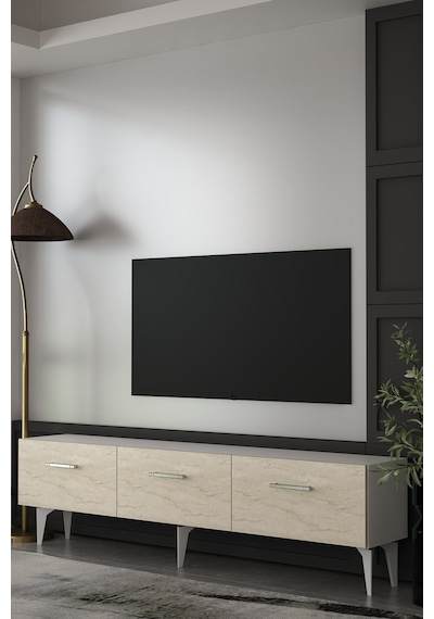 180dhdts2btg Eros Tv Sehpası,ünitesi Beyaz-traverten-gümüş