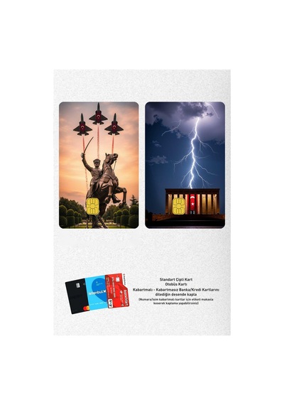 Atatürk Heykel Ve Anıtkabir Temalı 2'li Kart Kaplama Sticker, Çipli Banka/atm Kartlara Uyumlu Standart