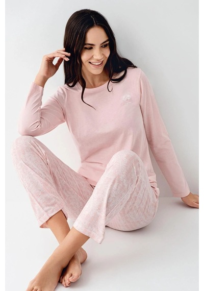 Pierre Cardin 9085 Kadın Bisiklet Yaka Uzun Kollu Pijama Takımı-pembe Pembe