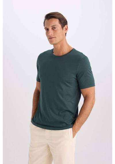 DeFacto Slim Fit Dar Kesim Bisiklet Yaka Modal Karışımlı Pamuklu Basic Düz Kısa Kollu Tişört M6606AZ25SPGN536