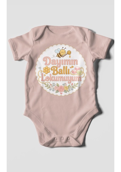 Morivokids Dayımın Ballı Lokumuyum Kısa Kollu Bebek Body %100 Pamuk Pastel Pembe