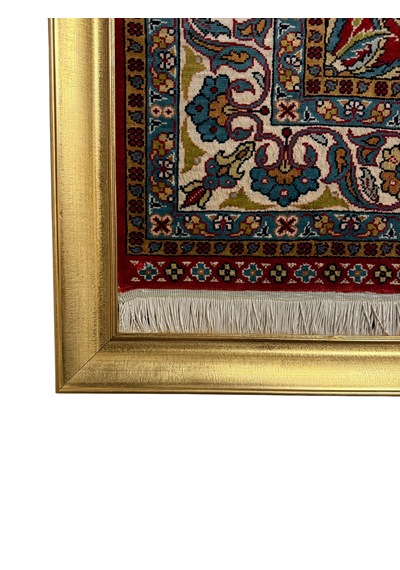 El Dokuma Saf İpek Halı Koleksiyonluk Tablo 75x110 Hayat Ağacı Modeli %100 Has İpek Kırmızı