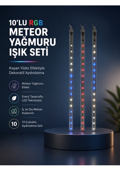 Dekoratif Rgb Led Işık Çubuğu Seti 10 Adet Çubuk Kayan Yıldız Efektli - Lisinya Mavi