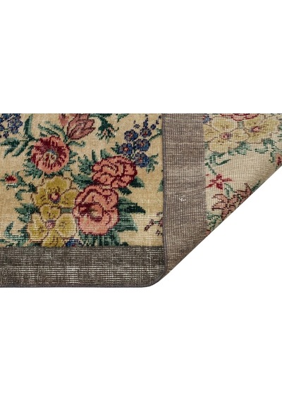 Romantik Vintage Gül Desenli Eskitme Ipek Yün Pers Halı - 148x237 Cm 9982